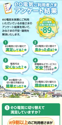 eo電気ご利用者さまアンケートのLPデザイン（インターネットサービス／グリーン系／信頼・安心系）スマホ版