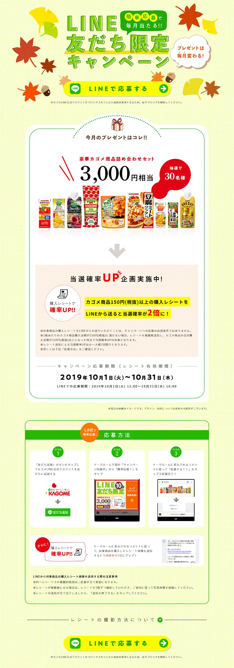 簡単応募で毎月当たる”LINE友だち限定キャンペーン｜のLPデザイン（サービス・保険・金融／グリーン系／爽やか系）PC版