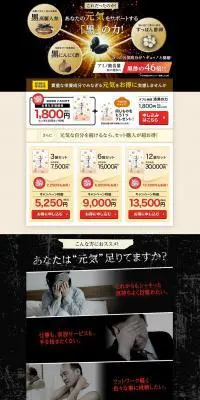ダブル発酵漆黒の力のLPデザイン（健康・美容食品・サプリ／ゴールド系／信頼・安心系）PC版