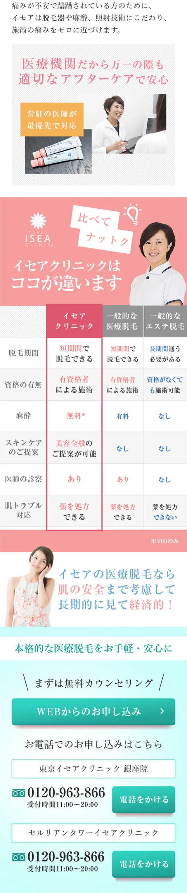 医療レーザー脱毛のLPデザイン（美容サービス／ブルー系／キレイ系）スマホ版