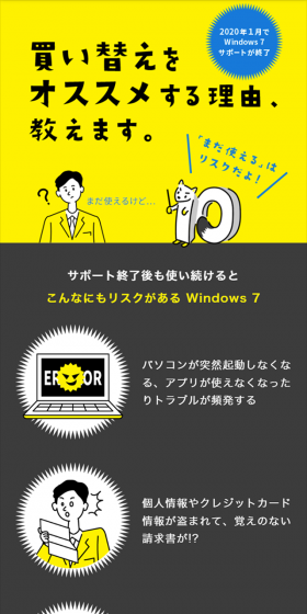 Windows10に買い替えをオススメする理由のLPデザイン（パソコン・周辺機器／イエロー系／にぎやか系）スマホ版