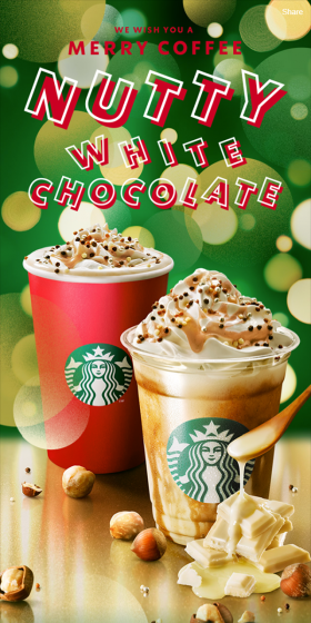 Nutty White Chocolate Frappuccino LP design (Beverages and Alcohol / Green tones / Lively type) Mobile version