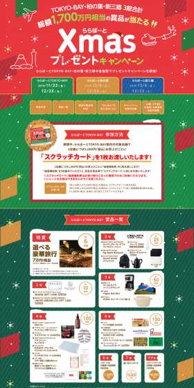 TOKYO-BAY・柏の葉・新三郷3館合計ららぽーとクリスマスプレゼントキャンペーン