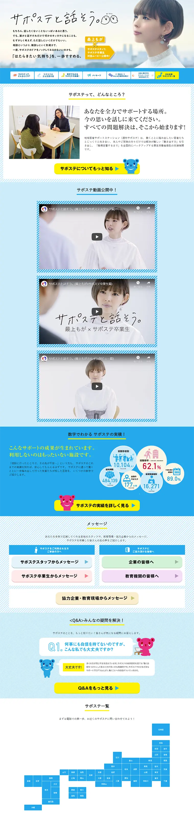 サポステのLPデザイン（求人・採用関連／ブルー系／信頼・安心系）PC版