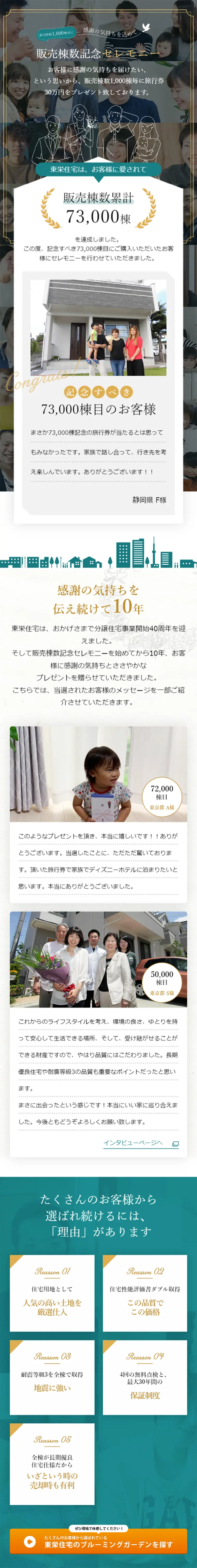 販売棟数記念セレモニーのLPデザイン（サービス・保険・金融／グリーン系／キレイ系）スマホ版