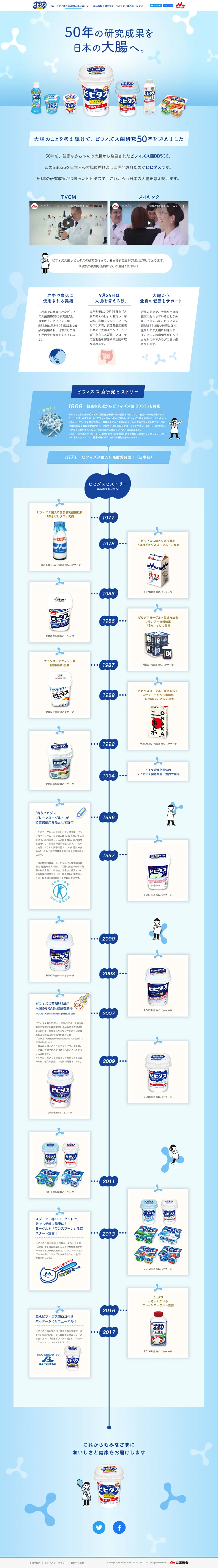 ビヒダス　ビフィズス菌研究50年ヒストリーのLPデザイン（食品／ブルー系／かわいい系）PC版