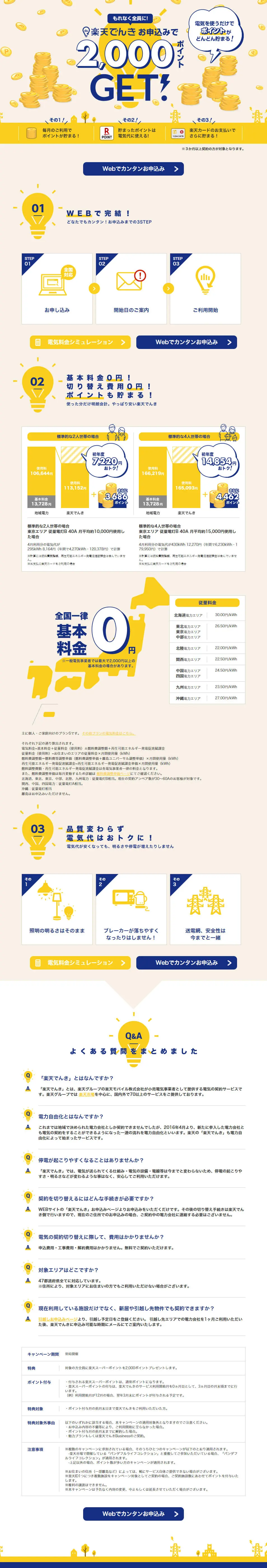 Get 2,000 points when you apply for Rakuten Denki LP design (Events, Campaigns, Gifts / yellow / Cute style) PC version
