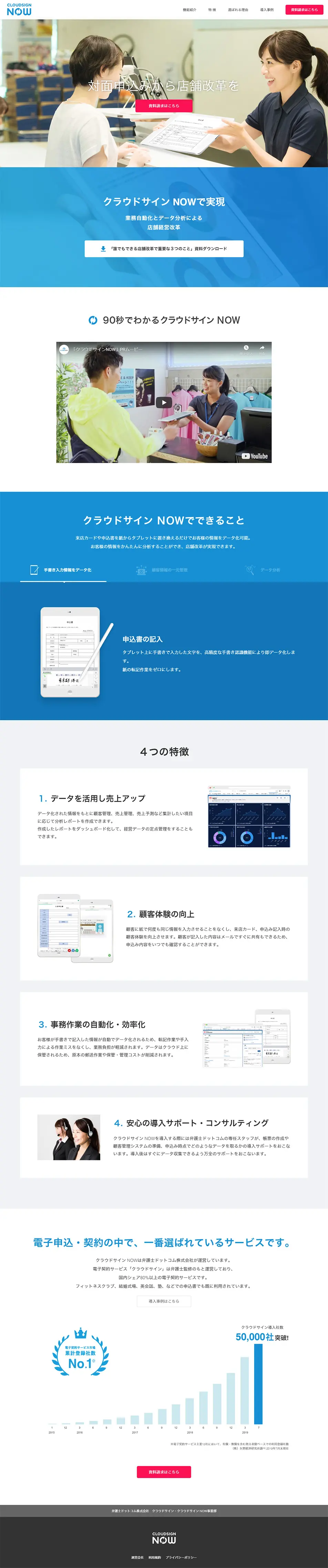 クラウドサインNOWのLPデザイン（インターネットサービス／ブルー系／信頼・安心系）PC版