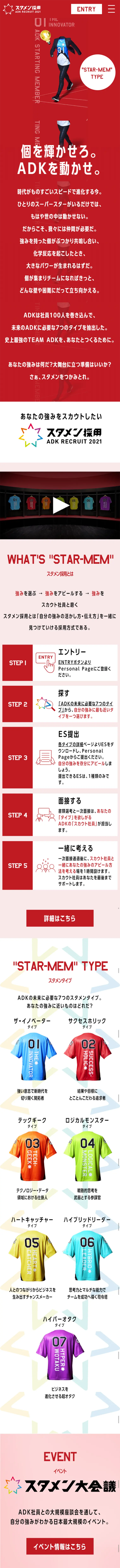 スタメン採用のLPデザイン（求人・採用関連／レッド系／にぎやか系）スマホ版