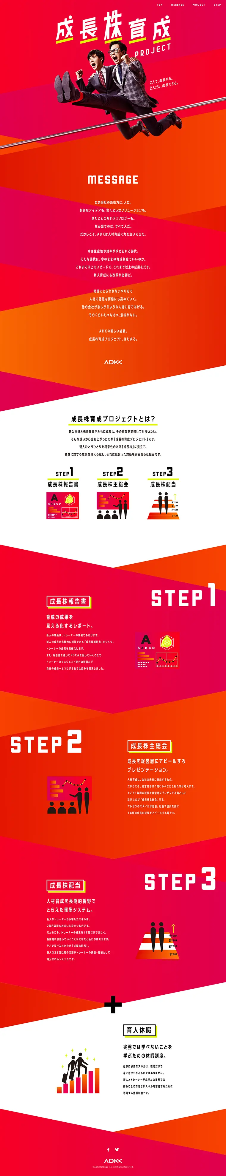 成長株育成プロジェクトのLPデザイン（求人・採用関連／レッド系／シンプル系）PC版
