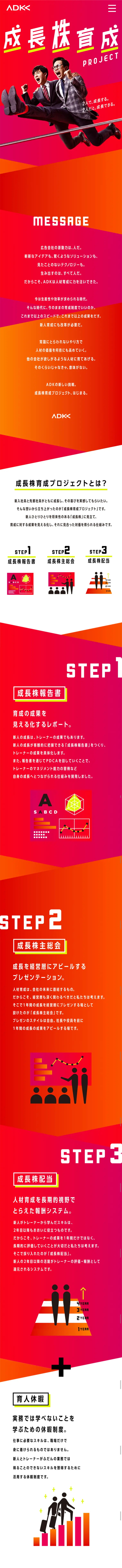 成長株育成プロジェクトのLPデザイン（求人・採用関連／レッド系／シンプル系）スマホ版