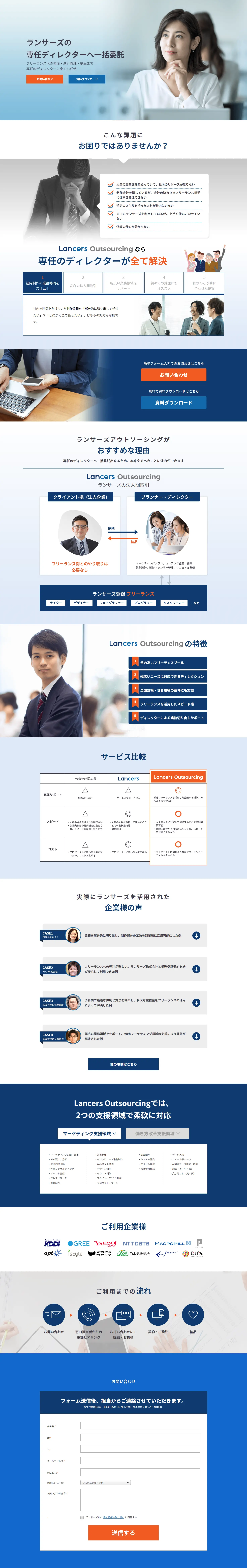 Lancers OutsourcingのLPデザイン（サービス・保険・金融／ブルー系／信頼・安心系）PC版