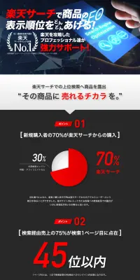 楽天検索エンジン最適化サービスのLPデザイン（インターネットサービス／レッド系／信頼・安心系）PC版