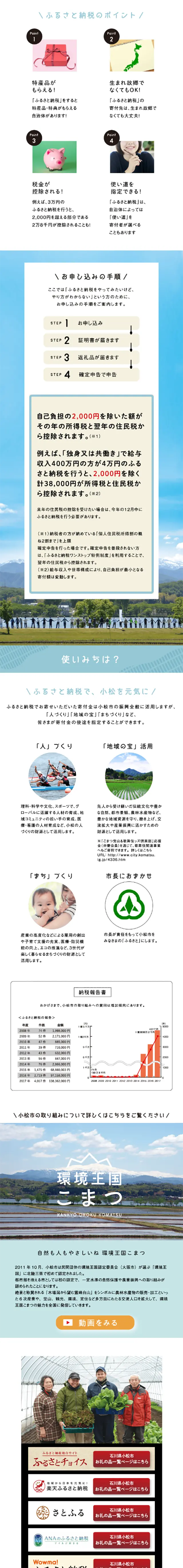 小松を未来へつなぐ ふるさと納税のLPデザイン（サービス・保険・金融／カラフル系／和風系）スマホ版