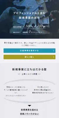 プロフェッショナルと歩む新規事業の成功のLPデザイン（サービス・保険・金融／グレー系／信頼・安心系）スマホ版
