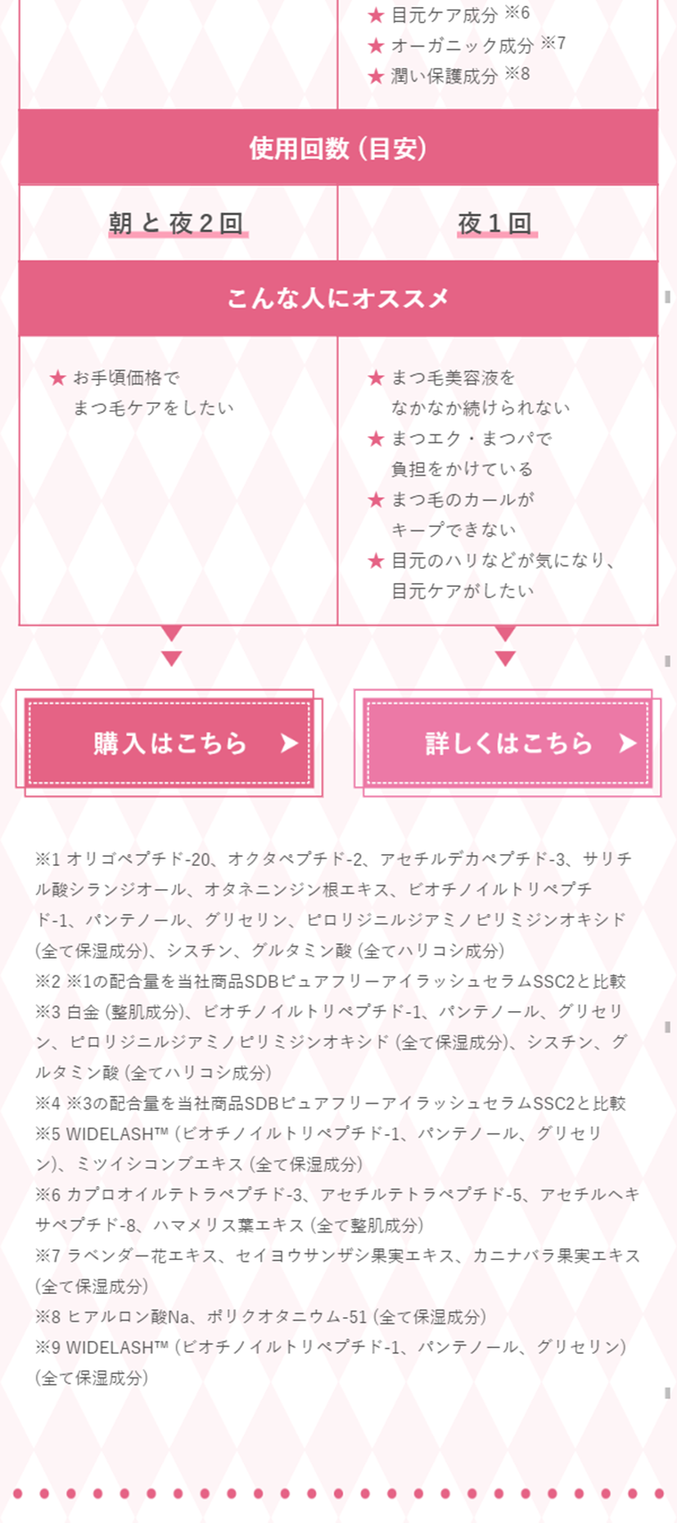 スカルプDのまつ毛美容液のLPデザイン（美容・スキンケア・香水／ピンク（桃色）系／かわいい系）