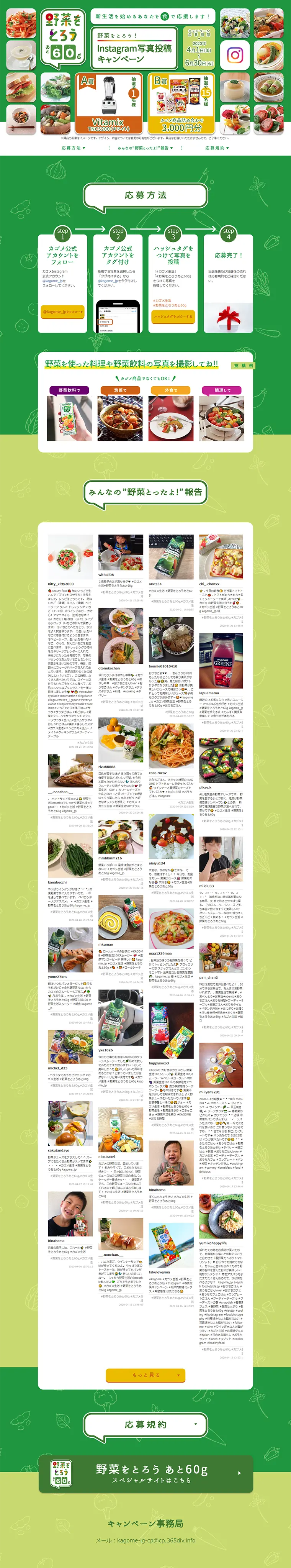 野菜をとろう！Instagram写真投稿キャンペーンのLPデザイン（サービス・保険・金融／グリーン系／健康・癒し系）PC版