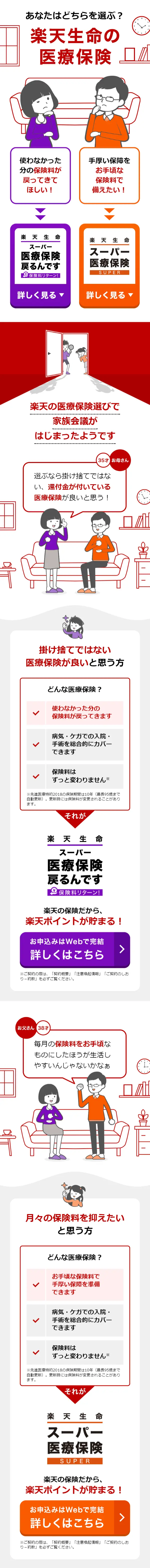 Rakuten Life Medical Insurance LP design (Services, Insurance, and Finance / Red tones / Trust and Safety) Mobile version