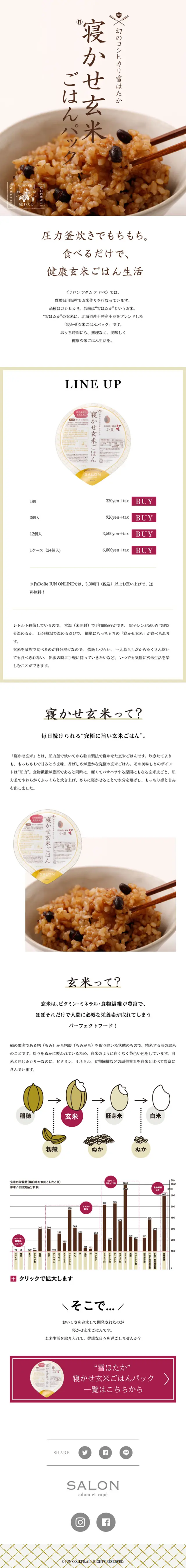 寝かせ玄米(R)ごはんパックのLPデザイン（食品／ホワイト系／ナチュラル系）スマホ版