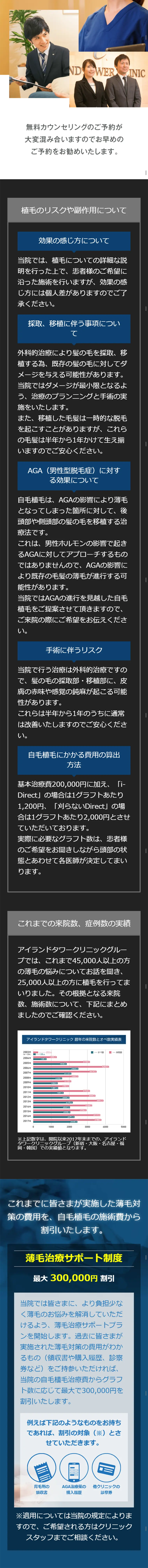 AGA治療薬のLPデザイン（美容サービス／ブルー系／信頼・安心系）スマホ版