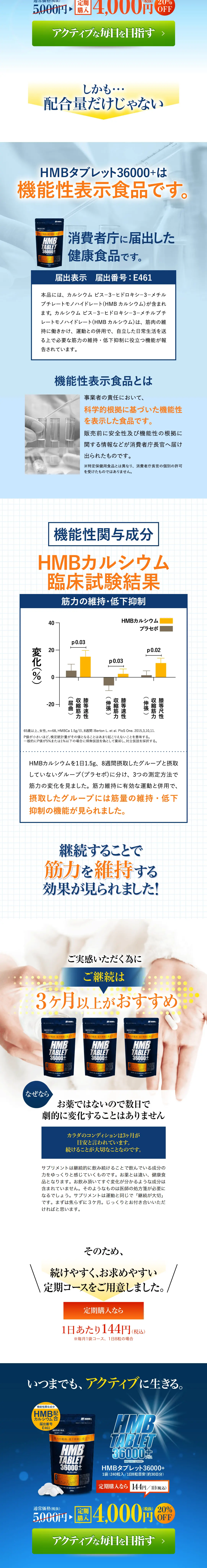 HMBタブレット36000+のLPデザイン（健康・美容食品・サプリ／ブルー系／健康・癒し系）PC版