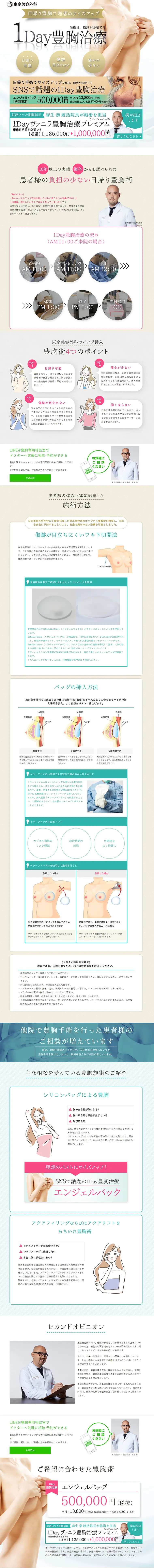 1Day豊胸のLPデザイン（美容サービス／グリーン系／信頼・安心系）PC版