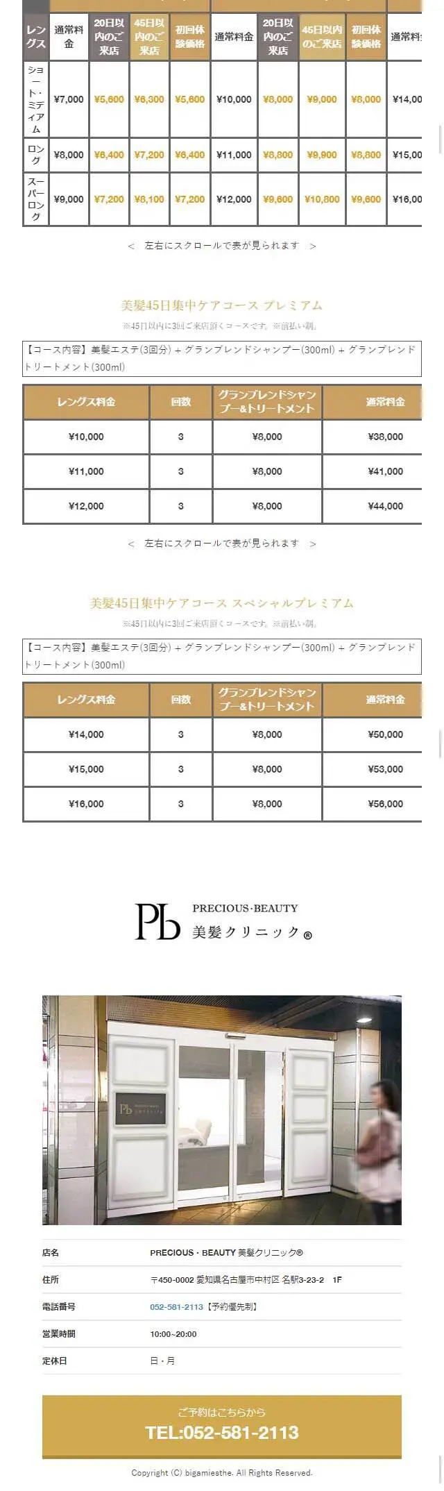 美髪エステのLPデザイン（美容サービス／ゴールド系）スマホ版