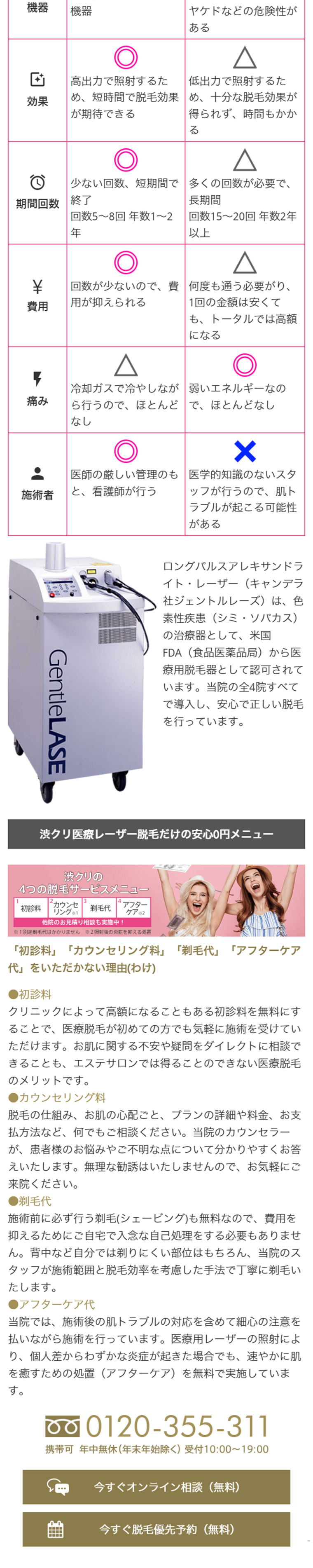 医療脱毛のLPデザイン（美容サービス／ホワイト系／信頼・安心系）スマホ版