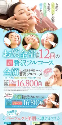 1ヶ月集中お顔全部の贅沢フルコースのLPデザイン（美容サービス／ブルー系／信頼・安心系）PC版