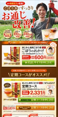ごぼうのおかげのLPデザイン（健康・美容食品・サプリ／オレンジ系／健康・癒し系）PC版