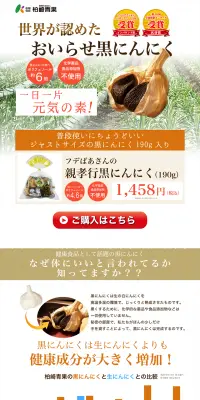 フデばあさんの親孝行黒にんにくのLPデザイン（健康・美容食品・サプリ／ベージュ系／健康・癒し系）PC版