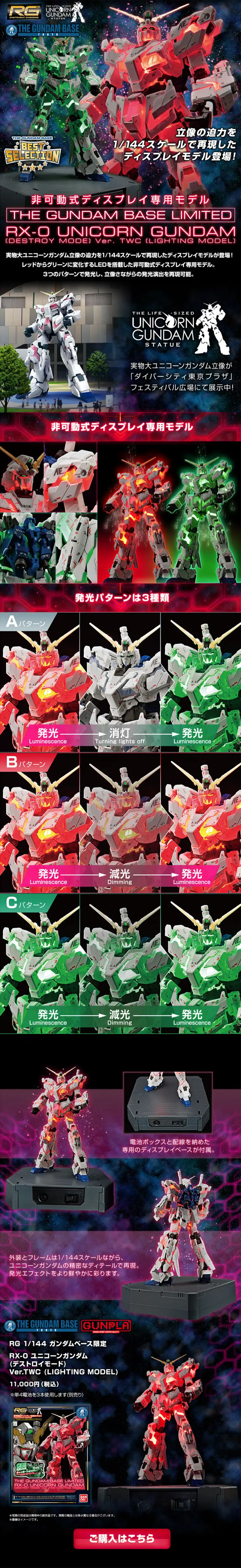 RG 1/144 Gundam Base Limited RX-0 Unicorn Gundam (Destroy Mode) Ver.TWC LP design (Kids, Baby, Toys / Black-colored / Cool style) PC version