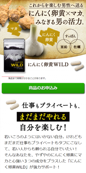 にんにく卵黄WILDのLPデザイン（健康・美容食品・サプリ／ホワイト系／健康・癒し系）スマホ版