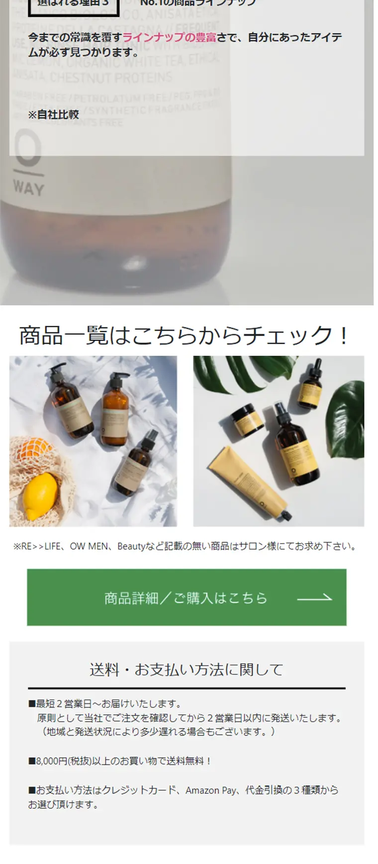 Salon Organic Shampoo, Treatment, Styling LP design (Beauty, Skincare, Fragrance / White-based / Simple) Mobile version