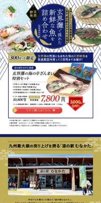 玄界灘の海の幸ざんまい特別セットのLPデザイン（食品／ゴールド系／和風系）PC版