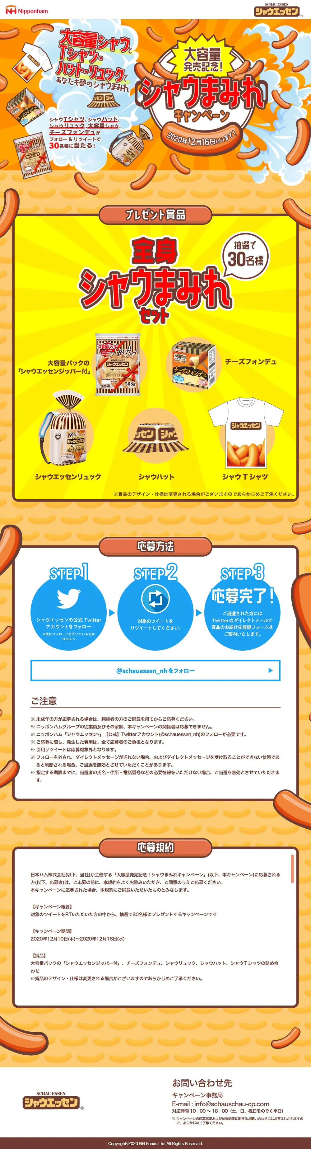 シャウまみれキャンペーンのLPデザイン（肉・肉加工品／オレンジ系／にぎやか系）PC版
