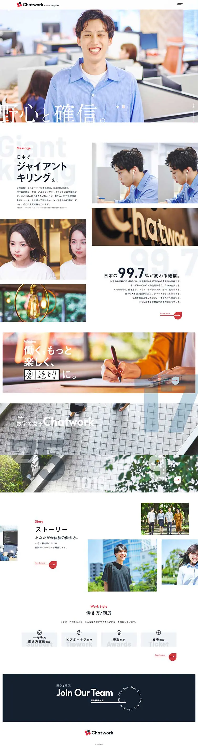 ChatworkRecruitingSite LP design (Services, Insurance, and Finance / Shades of grey / Cute style) PC version