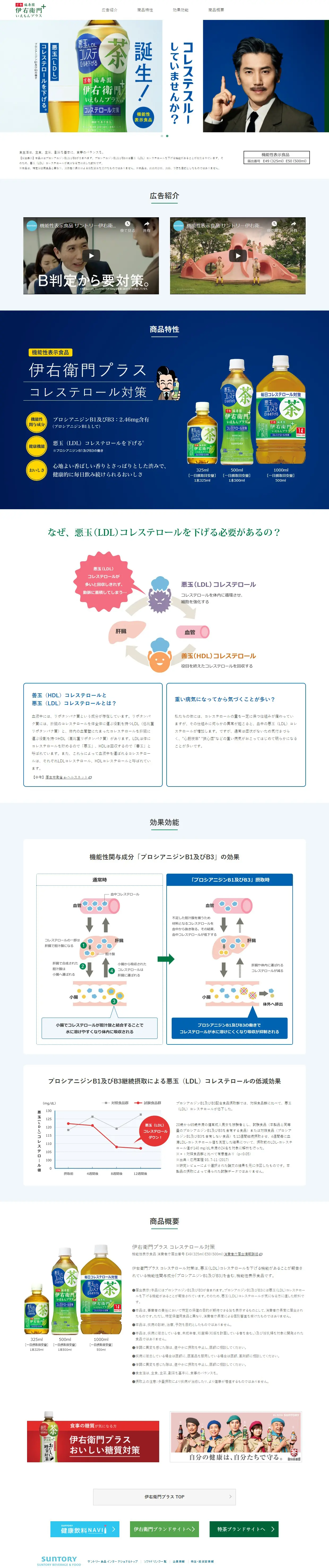 伊右衛門プラス　コレステロール対策のLPデザイン（お茶・紅茶・珈琲／ブルー系／シンプル系）PC版
