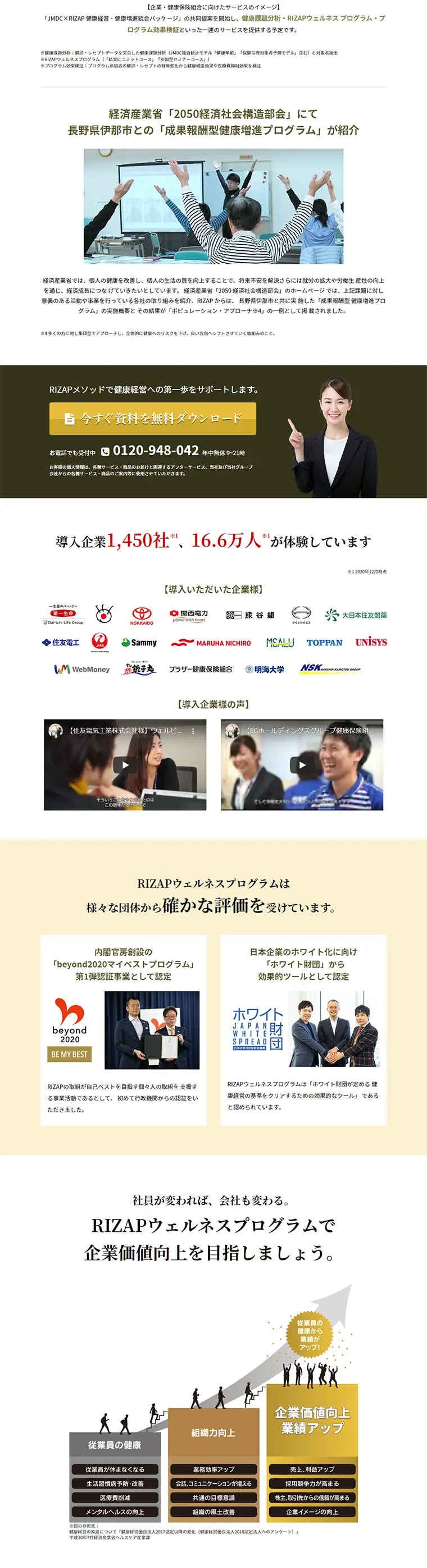 RIZAPウェルネスプログラムのLPデザイン（スポーツ／ブラック系／信頼・安心系）PC版