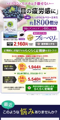 ブルーベリーのLPデザイン（健康・美容食品・サプリ／パープル系／健康・癒し系）PC版