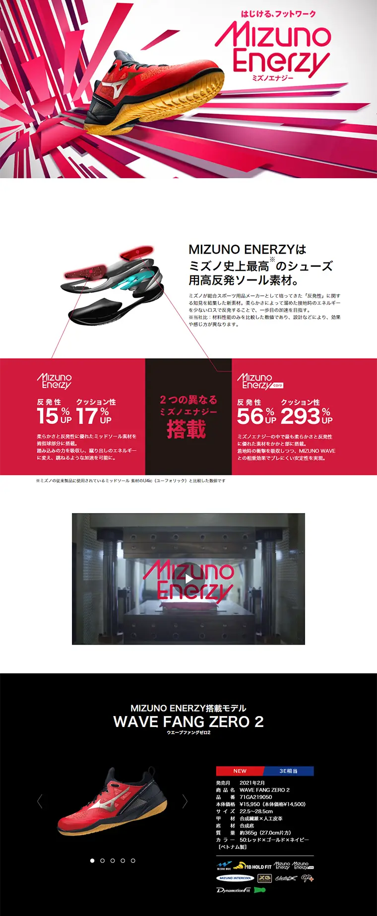 MIZUNO ENERZYのLPデザイン（スポーツ／ピンク系／かっこいい系）PC版