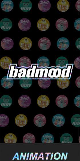 アニメーションキャラクター「BAD MOOD（バッド・ムード）」のLPデザイン（企業・会社・お店／ブラック系／かわいい系）スマホ版