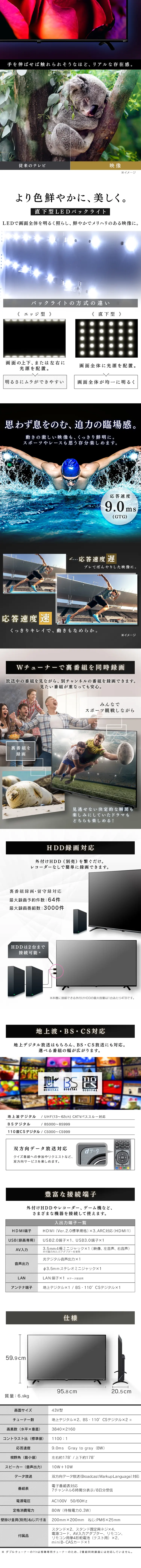 LUCA Voice-Controlled 4K Compatible Bezel-less 43-inch Black LCD TV LP design (pc / White-based / Trust and Safety) PC version