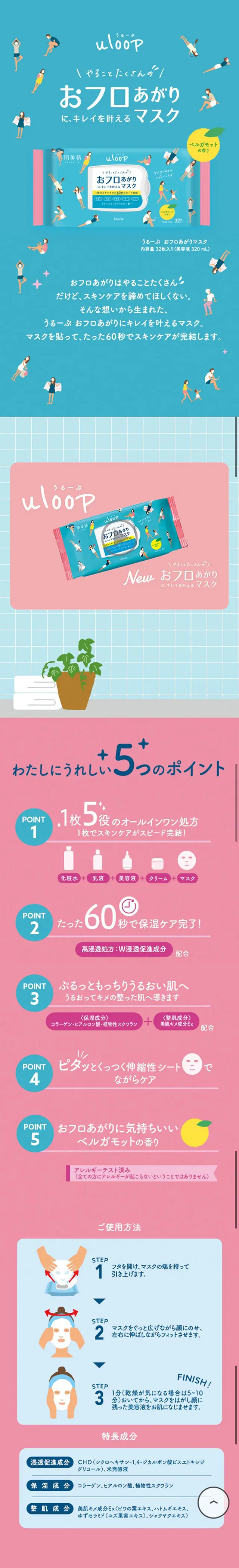 うるーぷ おフロあがりマスクのLPデザイン（スキンケア・ボディケア・ヘアケア／ブルー系／かわいい系）スマホ版