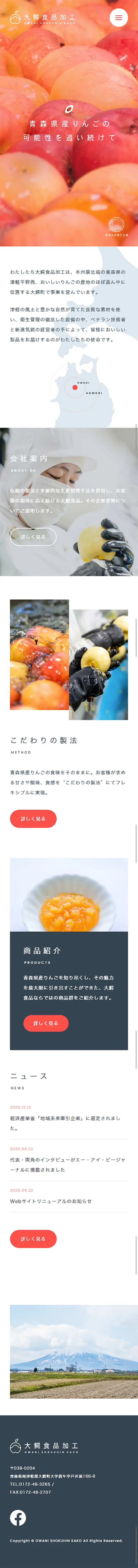 Ōwani Food Processing Co., Ltd. LP design (Services, Insurance, and Finance / Shades of grey / Simple) Mobile version