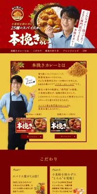 本挽きカレーのLPデザイン（食品／レッド系／にぎやか系）PC版