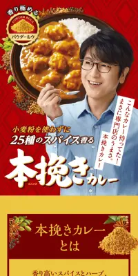本挽きカレーのLPデザイン（食品／レッド系／にぎやか系）スマホ版