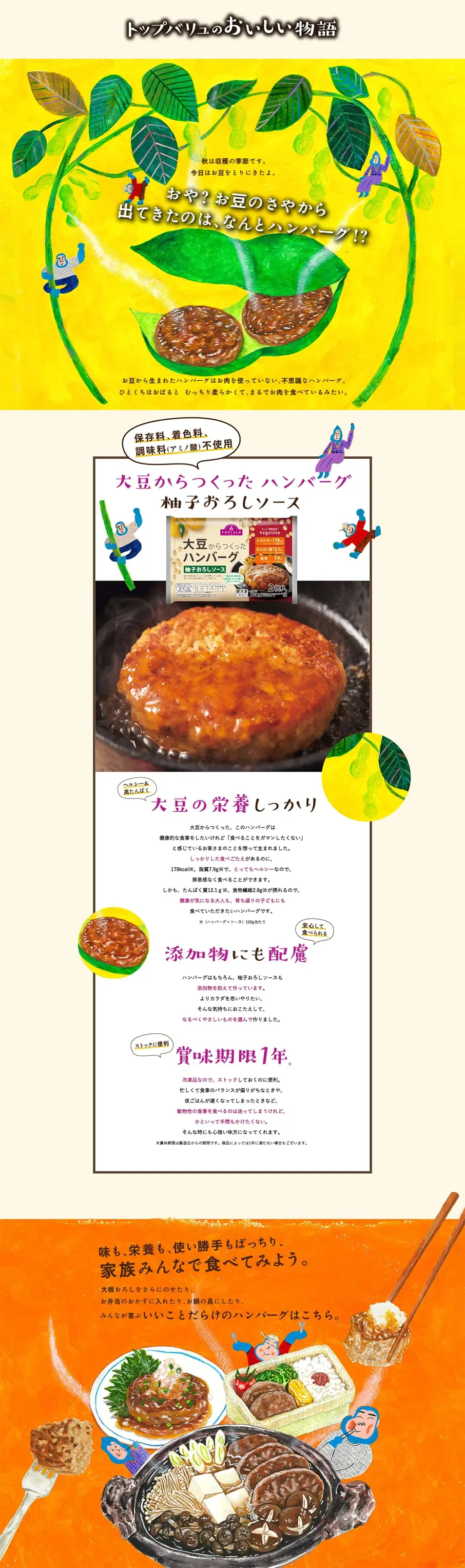 The Story of Topvalu's Soy Hamburger LP design (food / yellow / Cute style) PC version