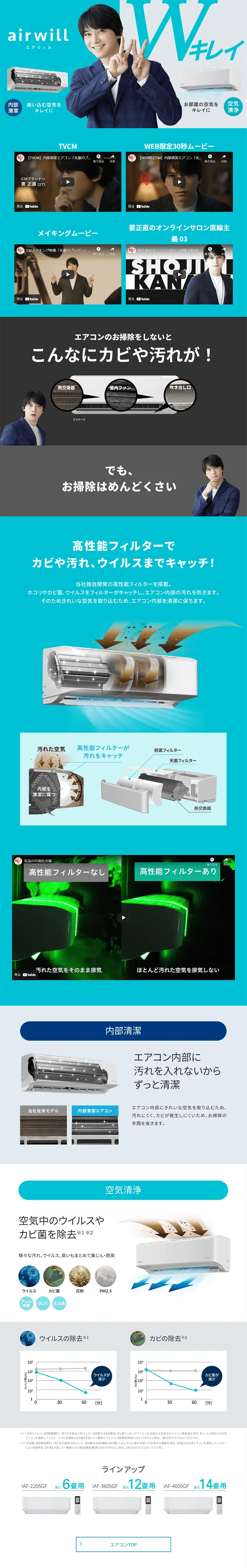 内部清潔モード搭載 GFシリーズのLPデザイン（家電・パソコン・通信機器／ブルー系／爽やか系）PC版