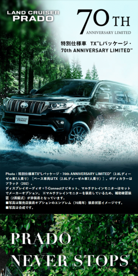 トヨタ ランドクルーザー プラド TX Lパッケージ 70th ANNIVERSARY LIMITEDのLPデザイン（バイク車体・バイク用品／ブラック系）スマホ版